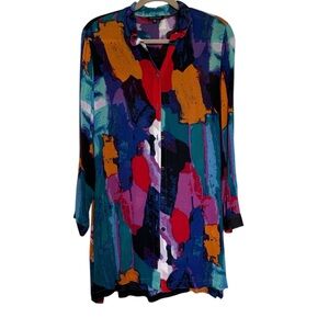 John Mark Multicolor Abstract Print Tunic — Teal, Navy, Mustard, Fuchsia, Red